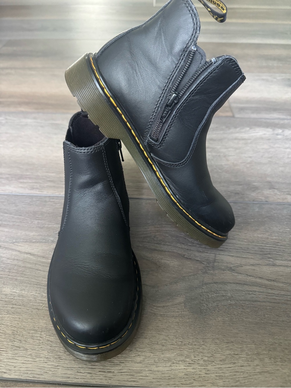 Black Leather Mens Size 4 Zip Chelsea Boots with Yellow Stitch Detail